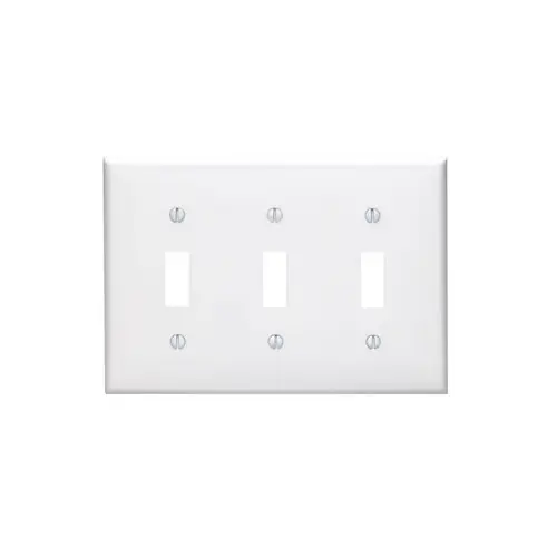[80711-W] Leviton 3-Gang Toggle Switch Wallplate, Standard Size, Thermoplastic Nylon, White