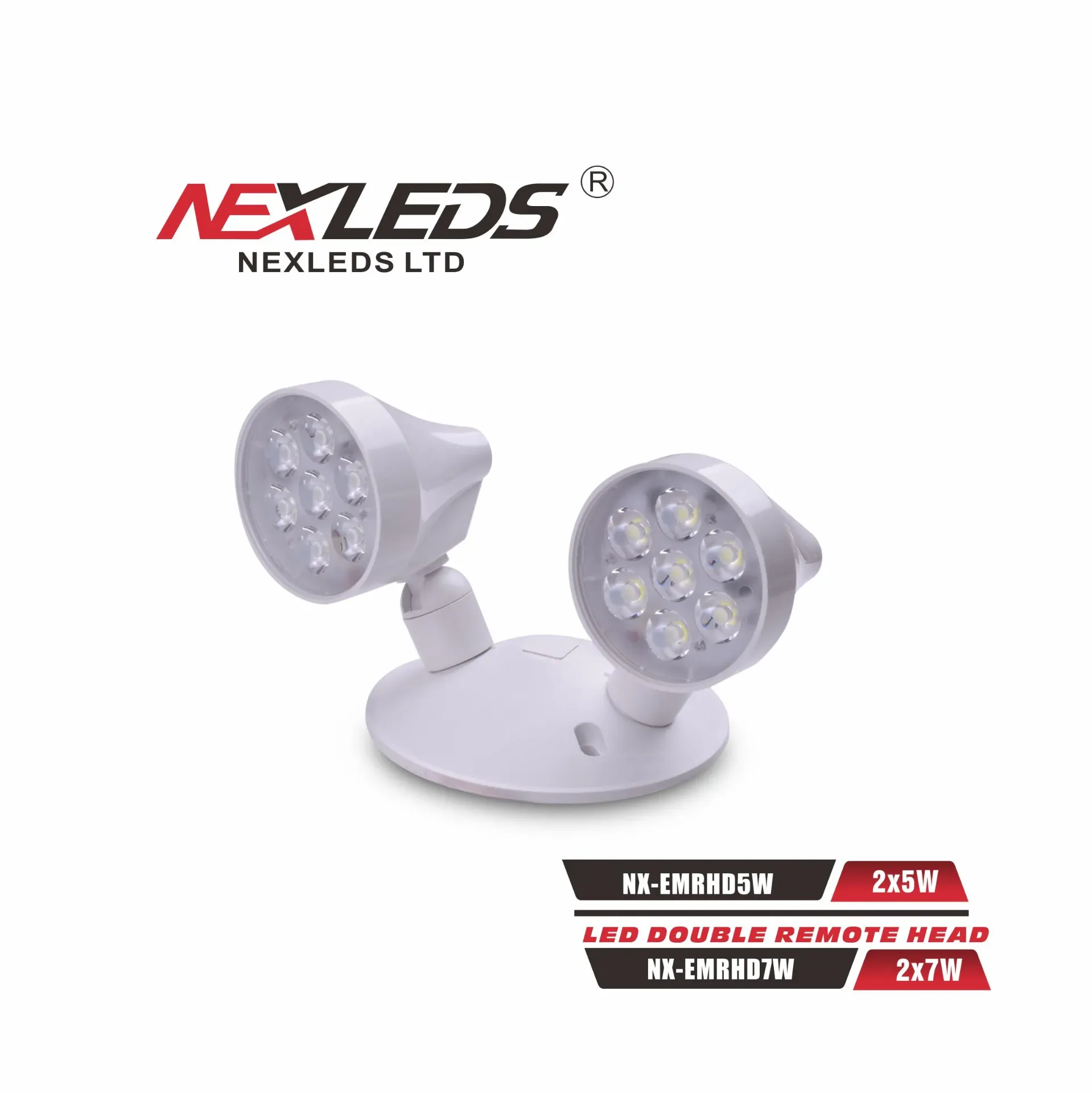 [NX-EMRHD3WWP] Nexleds - LED Emergency Double Remote Head - 2x3W - 5-12VDC - 6500K - 280lm per head - White Finish