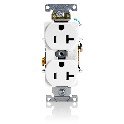 [5352-W] Leviton 20 Amp Duplex Receptacle/Outlet, Industrial Grade, Self-Grounding 5352-W