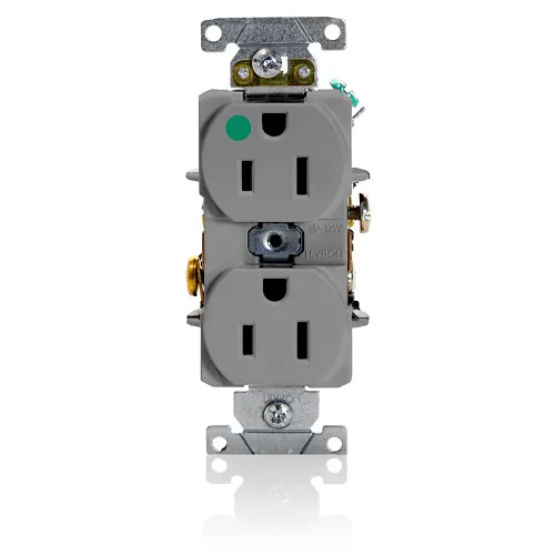 [8200-HGY] Leviton 15 Amp Duplex Receptacle/Outlet, Hospital Grade, Self-Grounding