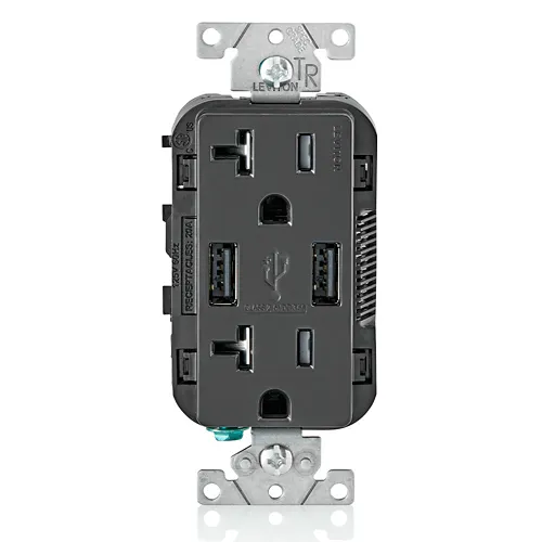 [T5832-E] Leviton T5832-E 3.6A USB Type-A/Type-A Wall Outlet Charger with 20A Tamper-Resistant Receptacles