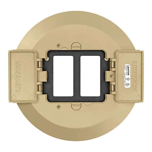 [PTC2F-B] Leviton Poke-Through Cover, (2) Flip Lids, Brass PTC2F-B