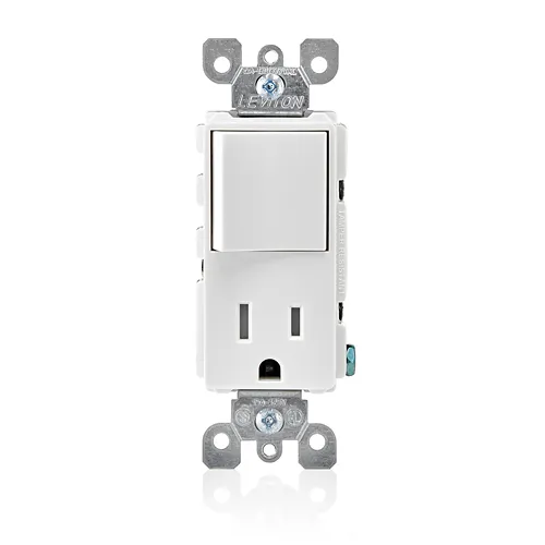[5625-W] Leviton 15 Amp Decora Single-Pole Switch, Outlet/Receptacle, Combination Device, Grounding, White 5625-W